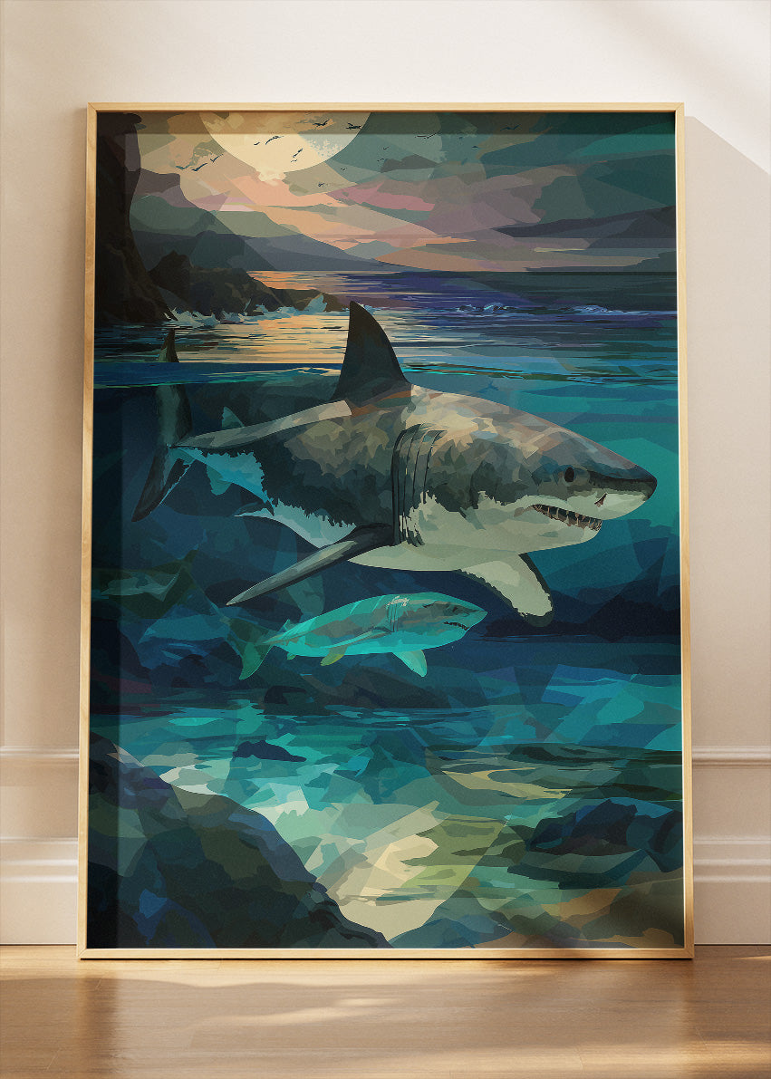 Shark Wall Art Print & Canvas – Modern Ocean Predator Artwork