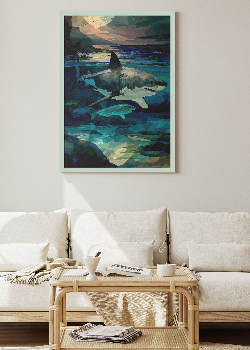 Shark Wall Art Print & Canvas – Modern Ocean Predator Artwork
