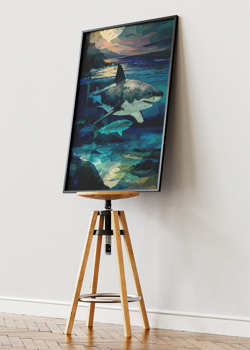 Shark Wall Art Print & Canvas – Modern Ocean Predator Artwork