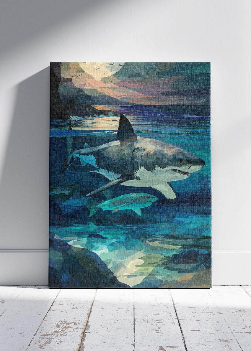 Shark Wall Art Print & Canvas – Modern Ocean Predator Artwork