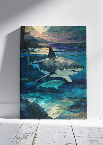Shark Wall Art Print & Canvas – Modern Ocean Predator Artwork