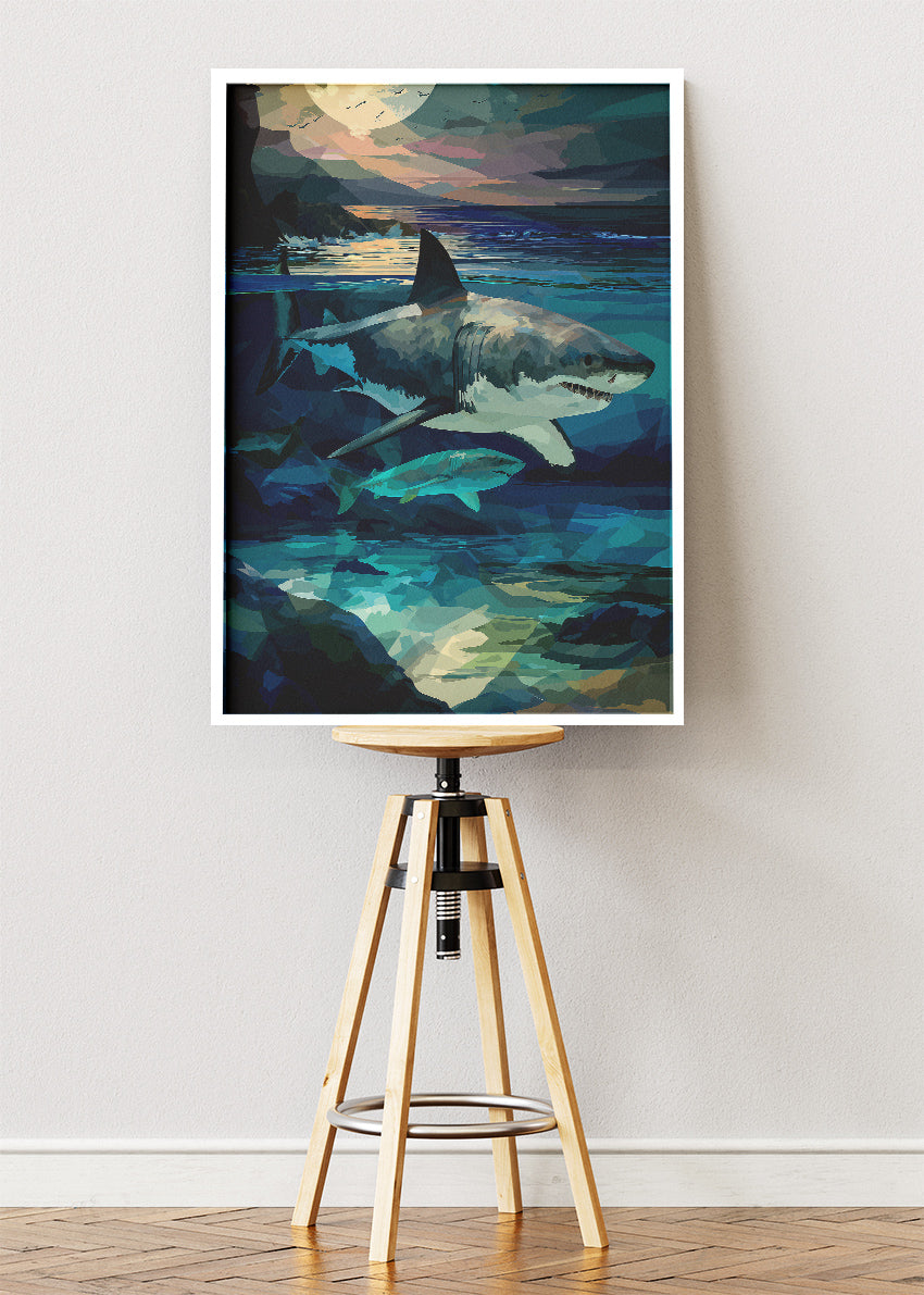 Shark Wall Art Print & Canvas – Modern Ocean Predator Artwork