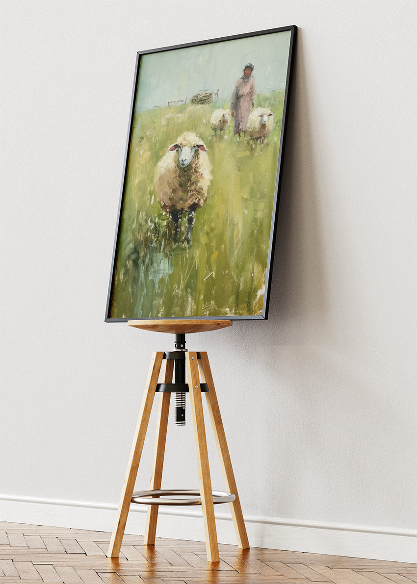 Sheep in Meadow Poster & Canvas Print – Pastel Countryside Art