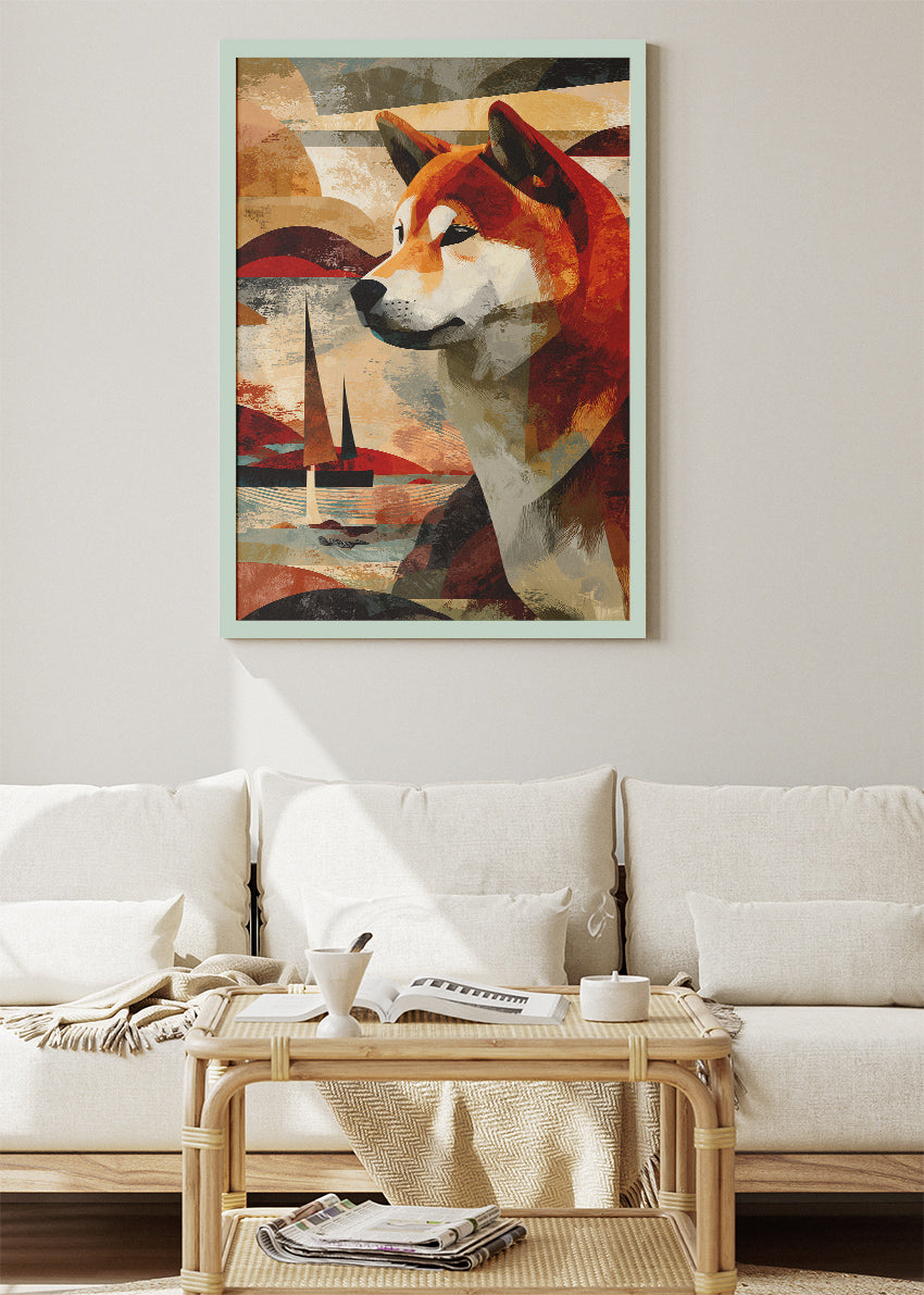 Shiba Inu Canvas Print & Poster – Modern Geometric Dog Wall Art