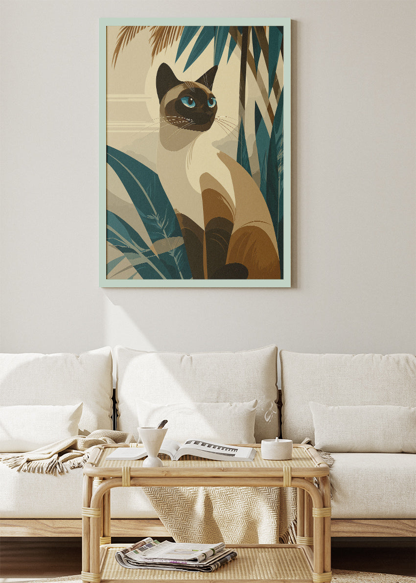Siamese Cat Wall Art Print & Canvas – Modern Tropical Animal Artwork