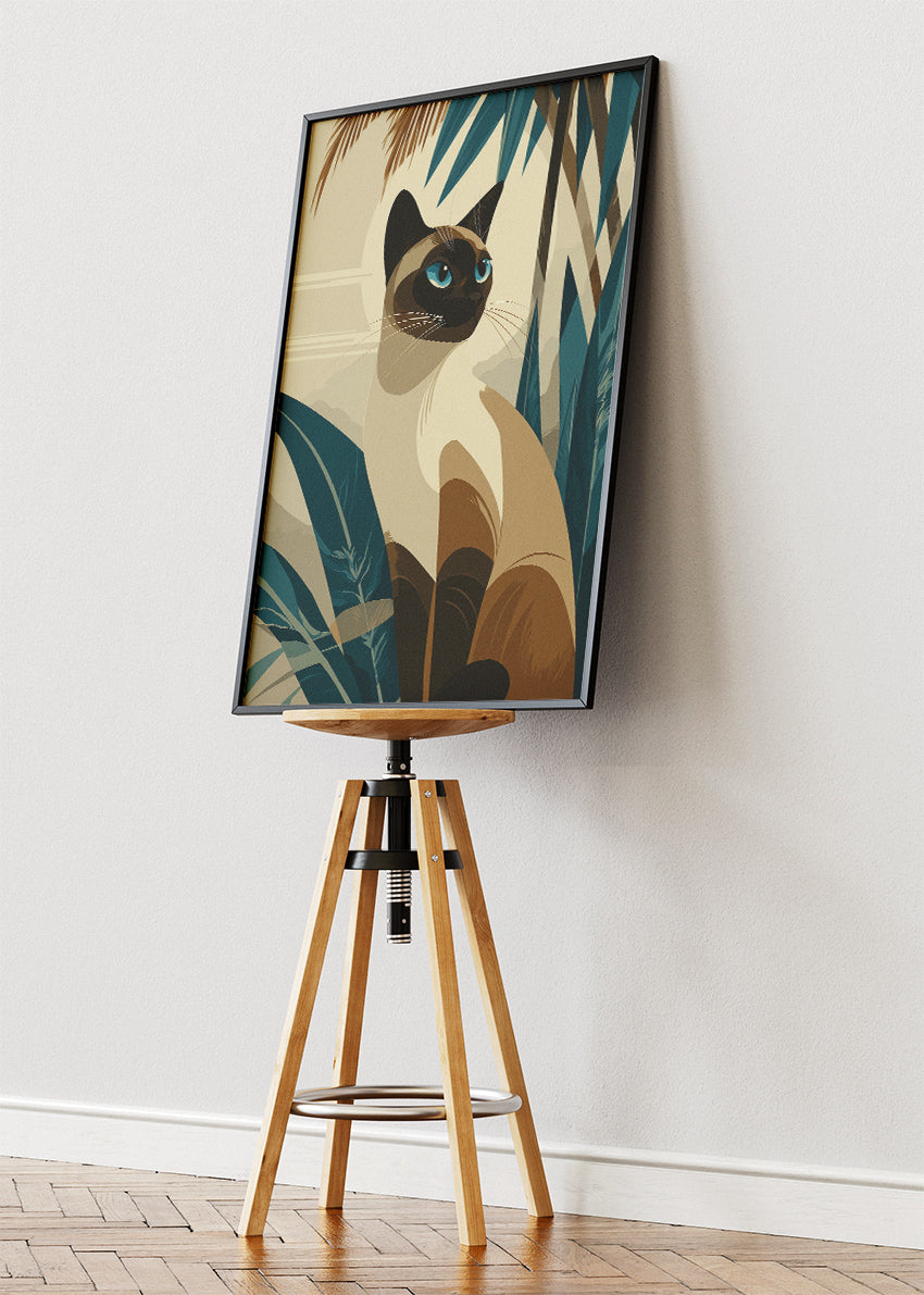 Siamese Cat Wall Art Print & Canvas – Modern Tropical Animal Artwork