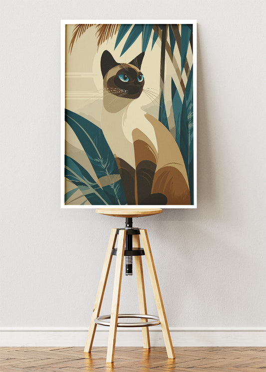 Siamese Cat Wall Art Print & Canvas – Modern Tropical Animal Artwork