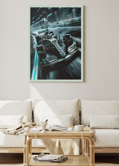 Silver Formula 1 Night Racing Car Poster Canvas & Print – AI PRINT LAB