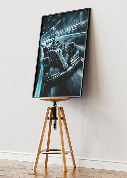 Silver Formula 1 Night Racing Car Poster Canvas & Print – AI PRINT LAB