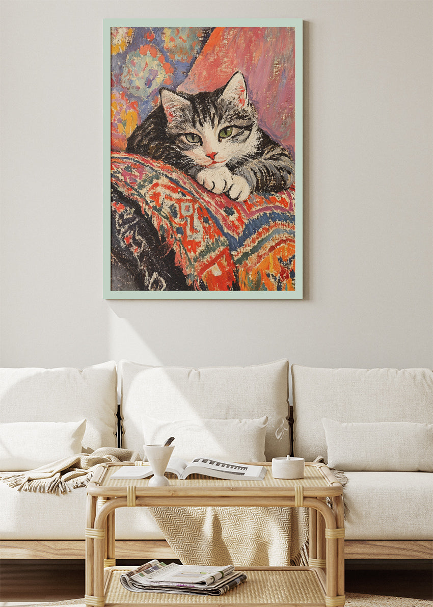 Sleeping Tabby Cat Art Print & Canvas – Cozy Painterly Cat Wall Art