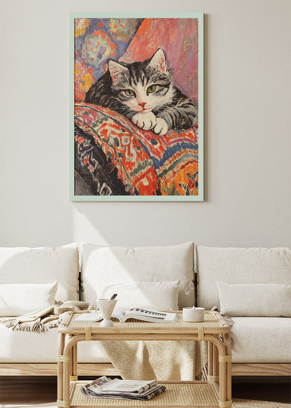 Sleeping Tabby Cat Art Print & Canvas – Cozy Painterly Cat Wall Art