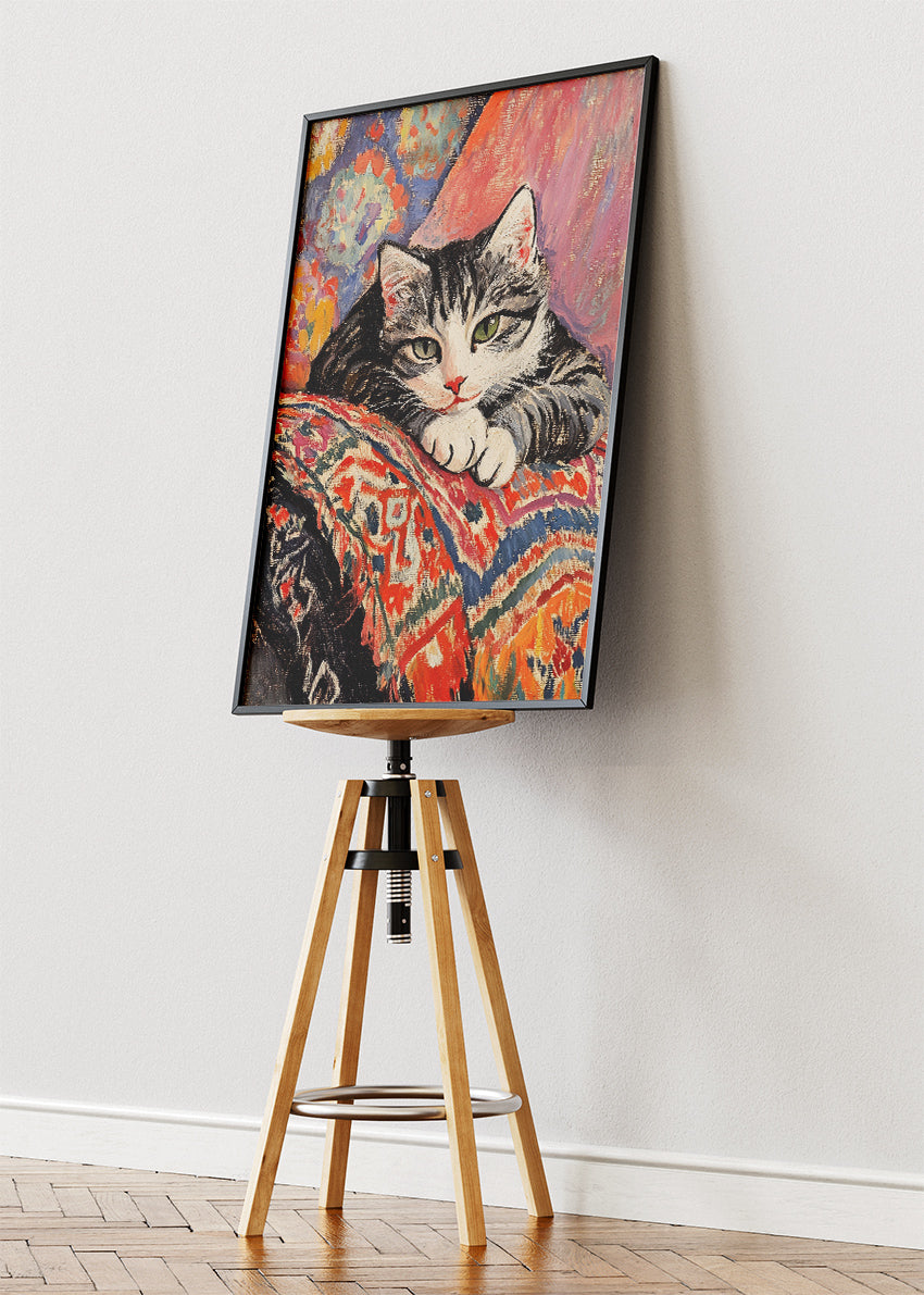 Sleeping Tabby Cat Art Print & Canvas – Cozy Painterly Cat Wall Art