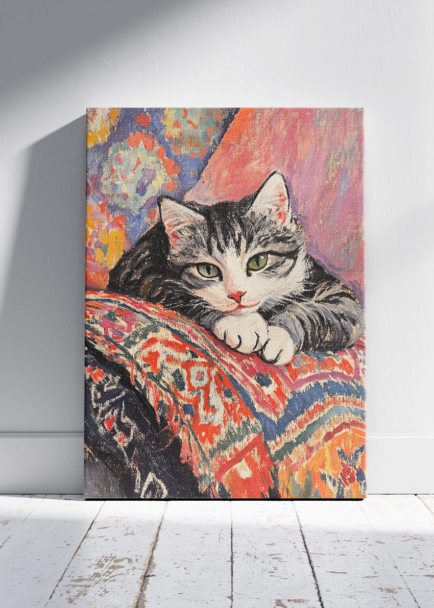 Sleeping Tabby Cat Art Print & Canvas – Cozy Painterly Cat Wall Art