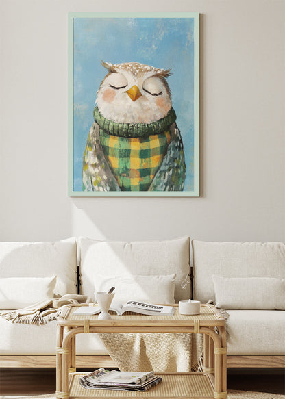 Sleepy Owl Canvas Print & Poster – Cozy Woodland Wall Art