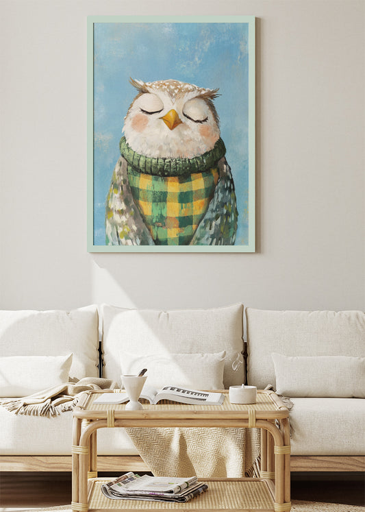 Sleepy Owl Canvas Print & Poster – Cozy Woodland Wall Art