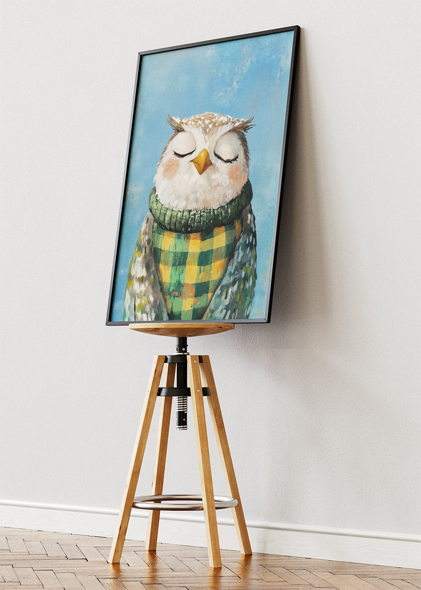 Sleepy Owl Canvas Print & Poster – Cozy Woodland Wall Art