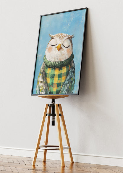 Sleepy Owl Canvas Print & Poster – Cozy Woodland Wall Art