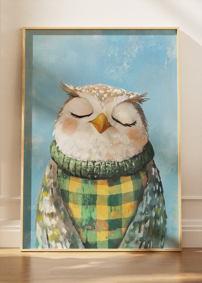 Sleepy Owl Canvas Print & Poster – Cozy Woodland Wall Art