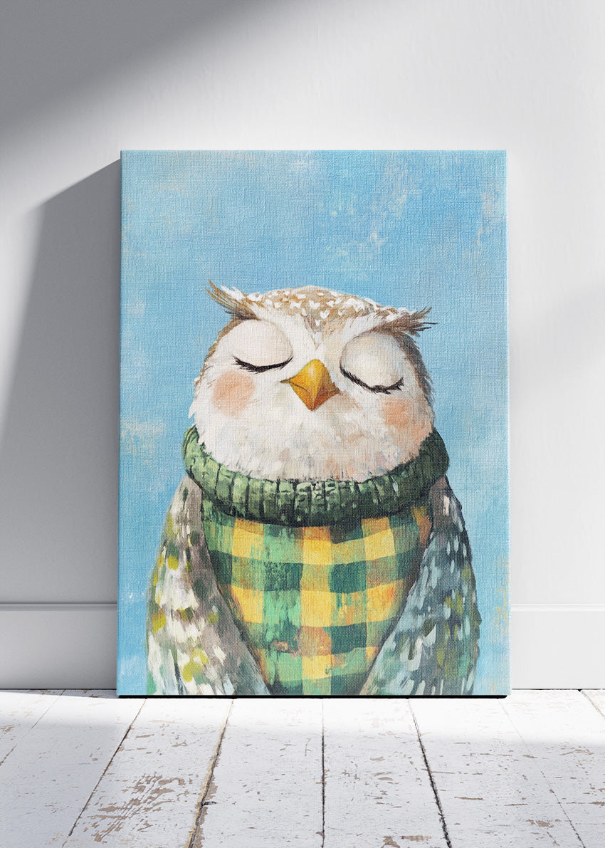 Sleepy Owl Canvas Print & Poster – Cozy Woodland Wall Art