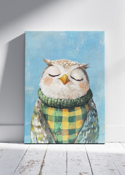 Sleepy Owl Canvas Print & Poster – Cozy Woodland Wall Art