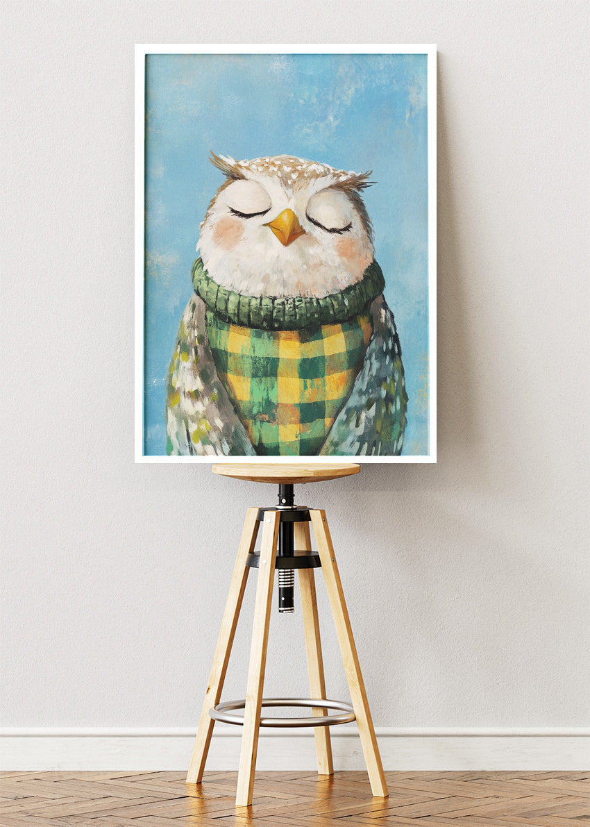 Sleepy Owl Canvas Print & Poster – Cozy Woodland Wall Art