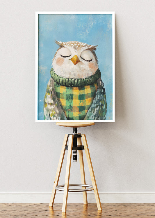 Sleepy Owl Canvas Print & Poster – Cozy Woodland Wall Art