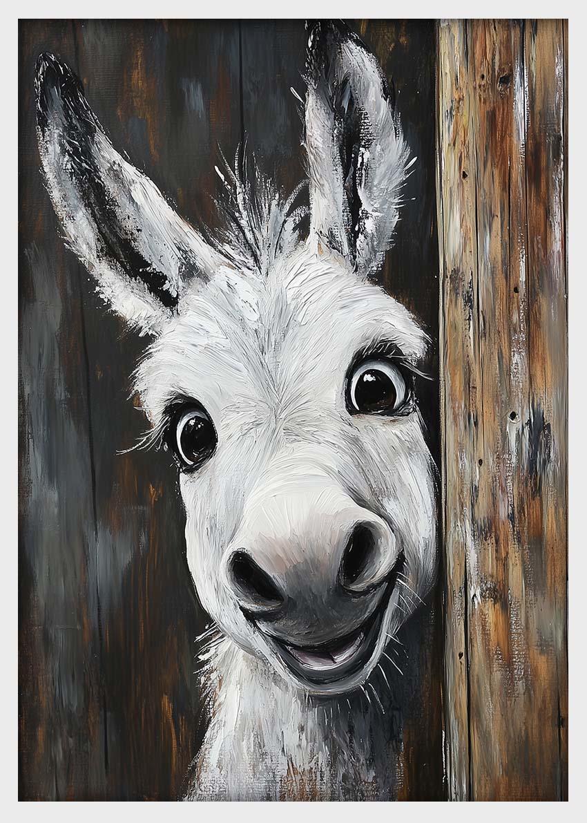Smiling Donkey Wall Art – Funny Farm Animal Canvas & Poster Print – T1454 –