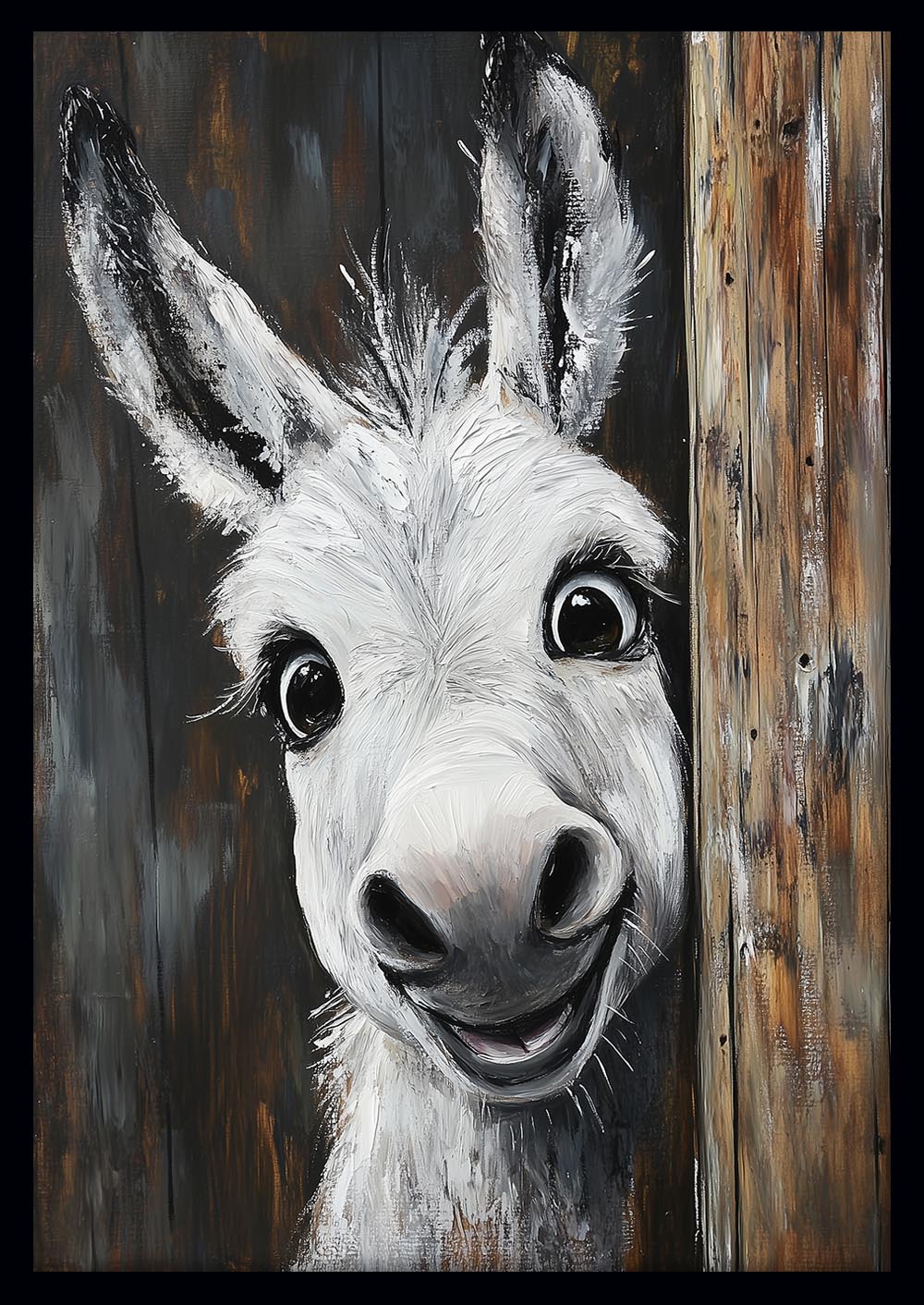 Smiling Donkey Wall Art – Funny Farm Animal Canvas & Poster Print – T1454 –
