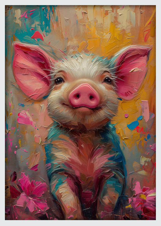 Smiling Piglet Joy – Colorful Farm Animal Canvas & Poster Wall Art – T1241 – AiPrintLab