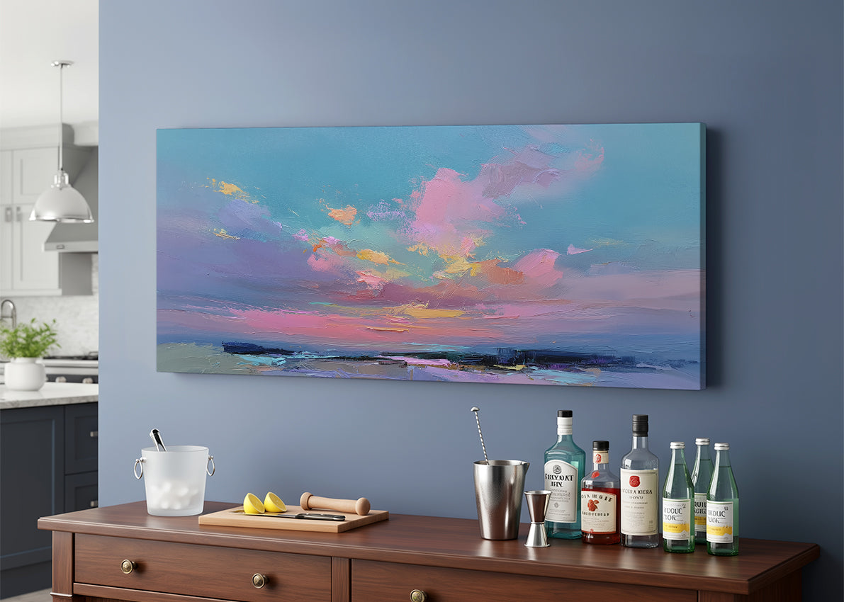 Soft Blush Ocean Sunset Canvas Wall Art – Single & 3 Panel Split – AI PRINT LAB