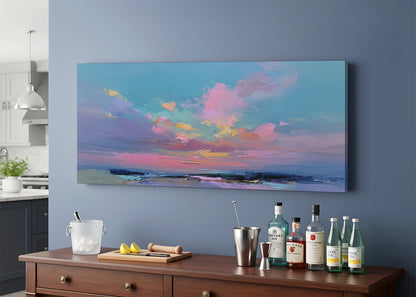 Soft Blush Ocean Sunset Canvas Wall Art – Single & 3 Panel Split – AI PRINT LAB