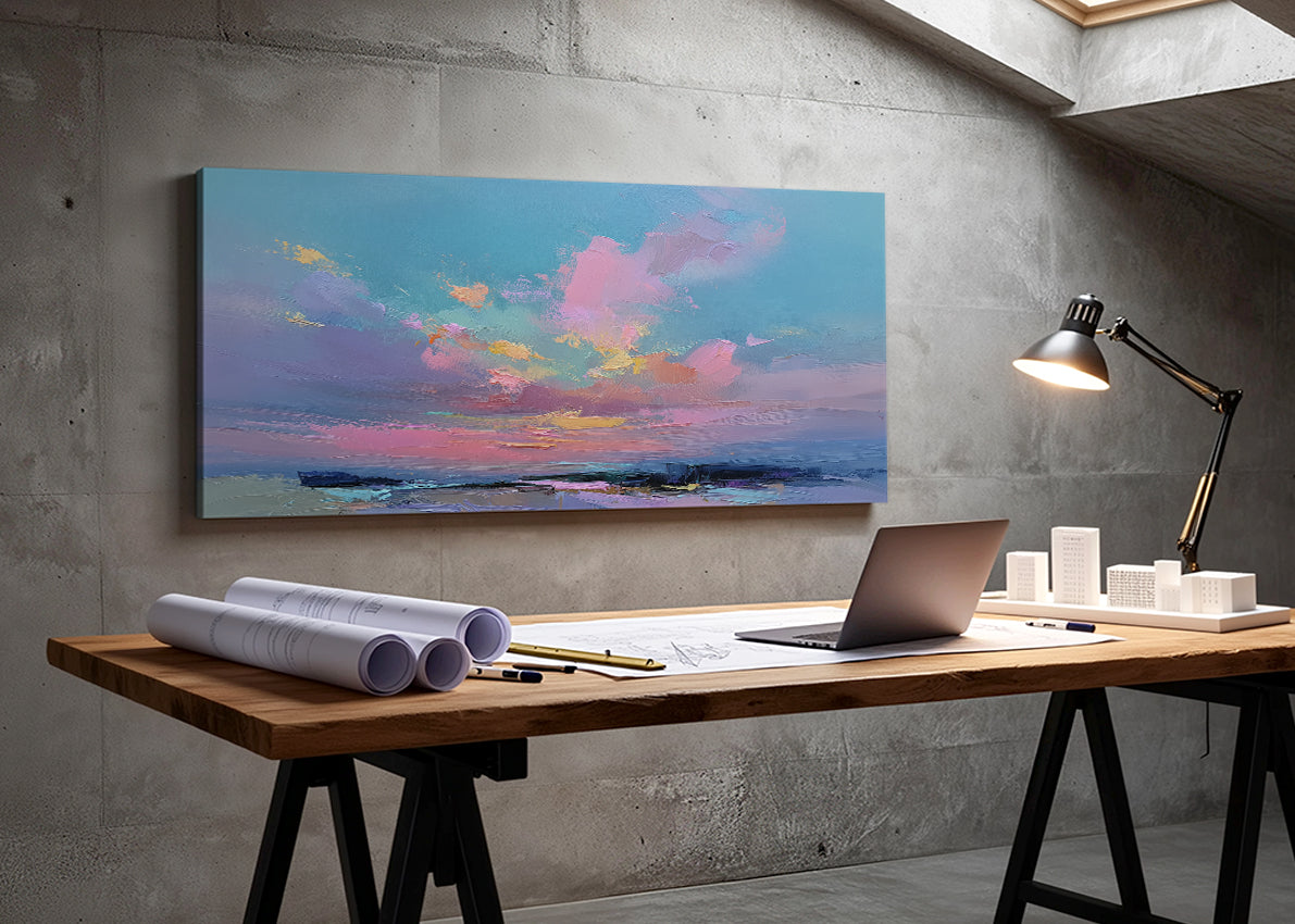 Soft Blush Ocean Sunset Canvas Wall Art – Single & 3 Panel Split – AI PRINT LAB