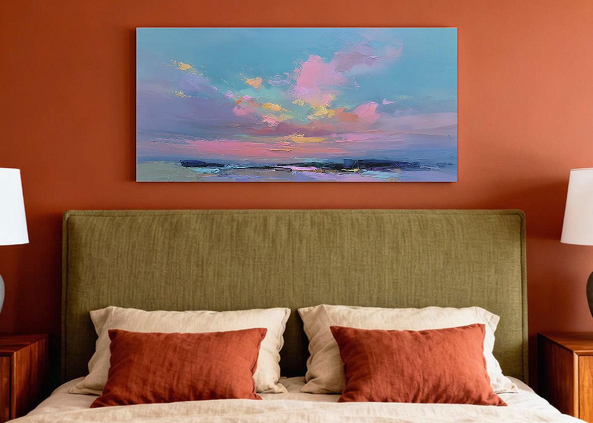 Soft Blush Ocean Sunset Canvas Wall Art – Single & 3 Panel Split – AI PRINT LAB