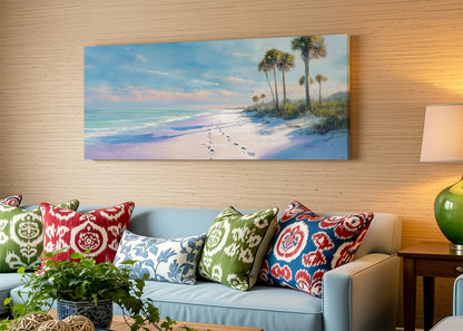 Soft Coastal Morning Beach Canvas Wall Art – Single & 3 Panel Split – AI PRINT LAB