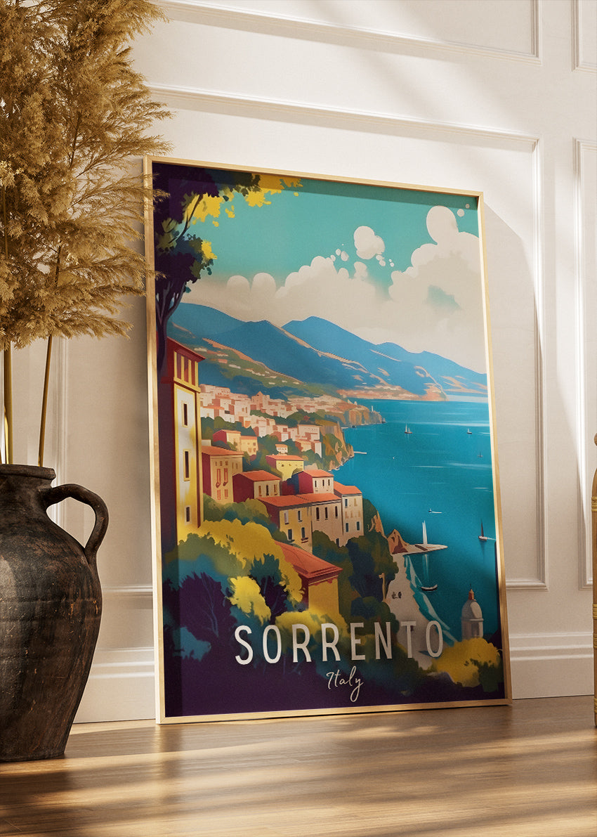 Sorrento Italy Poster & Canvas Print – Illustrated Coastal Panorama Art