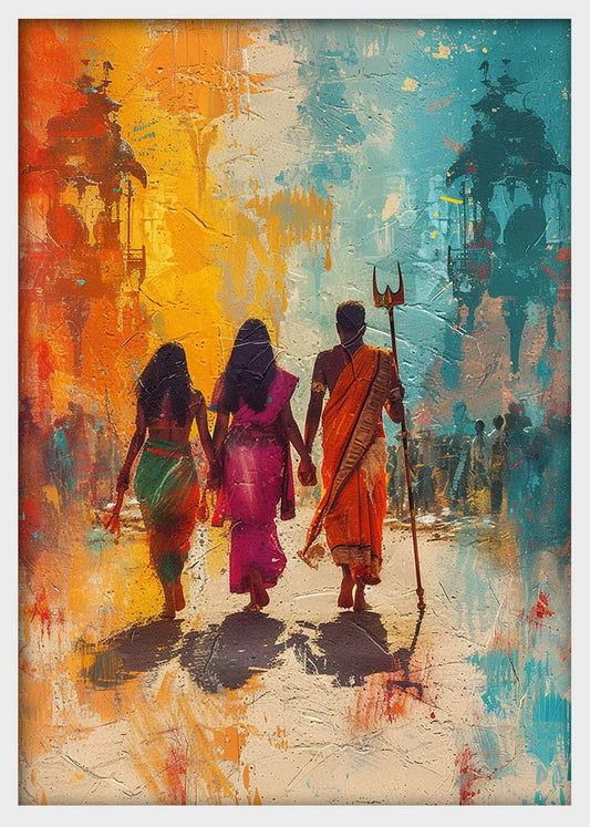 Spiritual Pilgrimage in India – Colorful Temple Walk Canvas & Poster Wall Art – T1295 – AiPrintLab