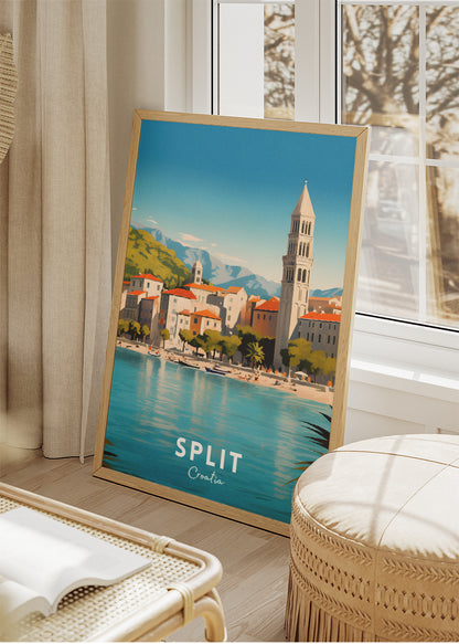Split Croatia Travel Poster & Canvas Print – Coastal City Illustration Wall Art