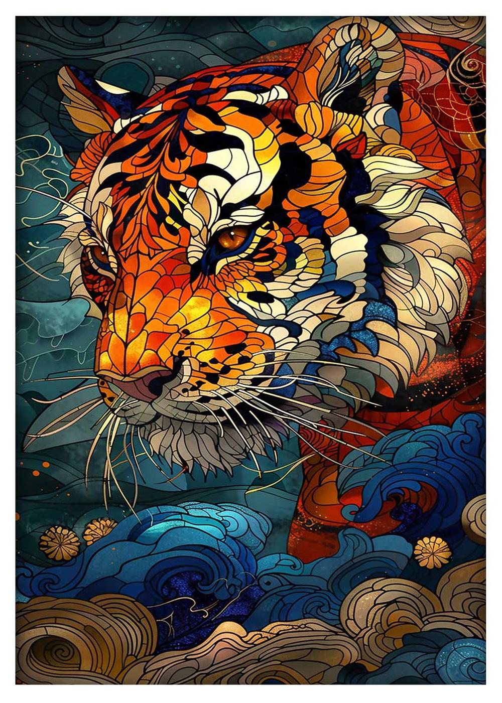 Stained Glass Tiger Mosaic Canvas Print & Poster Art – T781 – AiPrintLab