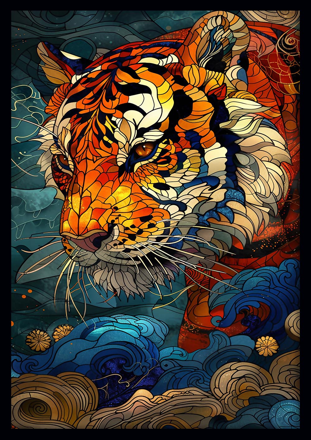 Stained Glass Tiger Mosaic Canvas Print & Poster Art – T781 – AiPrintLab