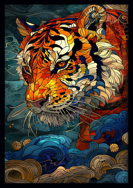 Stained Glass Tiger Mosaic Canvas Print & Poster Art – T781 – AiPrintLab