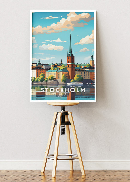 Stockholm Sweden Poster & Canvas Print – Scenic Waterfront Illustration