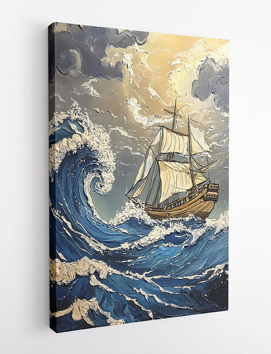 Stormy Seas & Sailing Ship Canvas Print & Poster – Nautical Wall Art – T1407 –