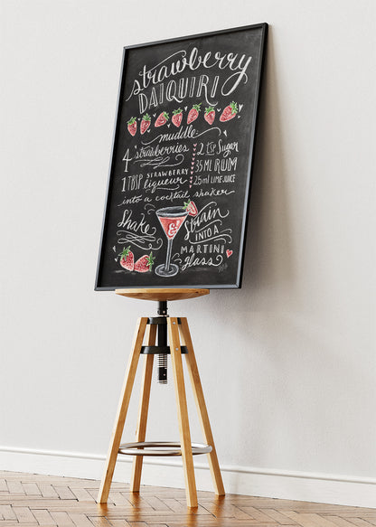 Strawberry Daiquiri Chalkboard Cocktail Poster & Canvas Print | Handwritten Bar Wall Art