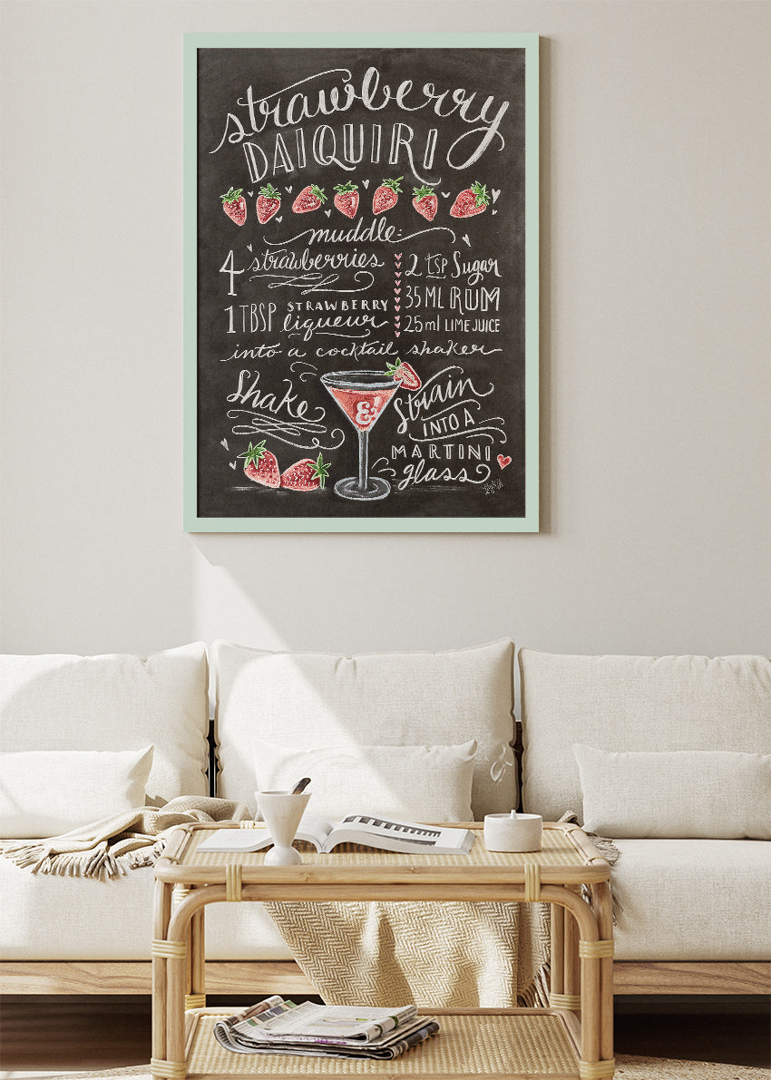 Strawberry Daiquiri Chalkboard Cocktail Poster & Canvas Print | Handwritten Bar Wall Art