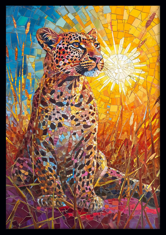 Sunlit Hunter – Mosaic Leopard Canvas & Poster Art – T806 – AiPrintLab