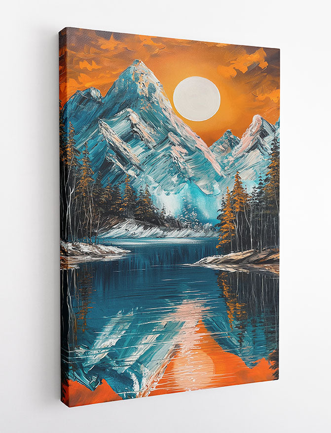 Sunset Over Mountain Lake – Bold Nature Landscape Canvas & Poster Wall Art – T1261 – AiPrintLab