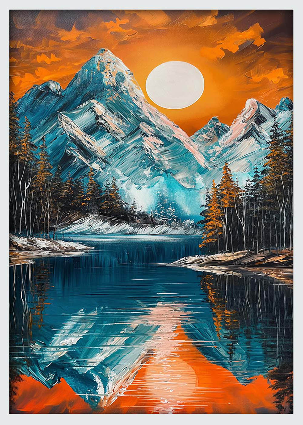 Sunset Over Mountain Lake – Bold Nature Landscape Canvas & Poster Wall Art – T1261 – AiPrintLab