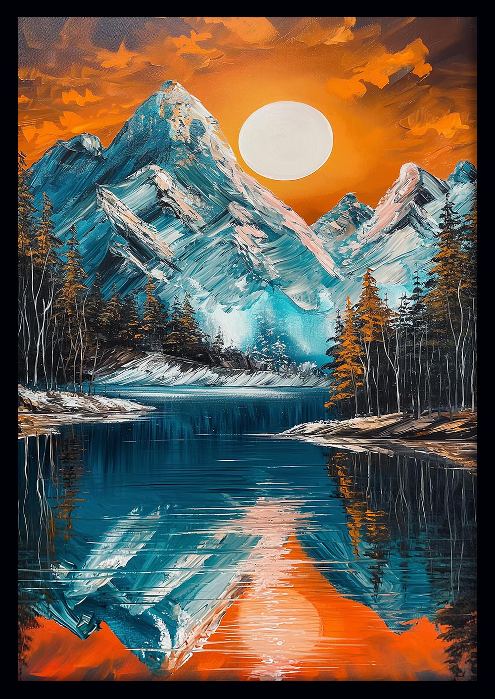 Sunset Over Mountain Lake – Bold Nature Landscape Canvas & Poster Wall Art – T1261 – AiPrintLab