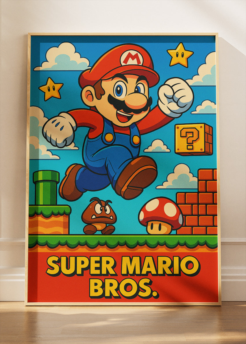 Super Mario Bros Wall Art – Classic Retro Platform Game Poster & Canvas