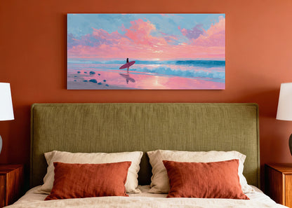 Surfer Sunset Beach Canvas Wall Art – Single & 3 Panel Canvas – AI PRINT LAB